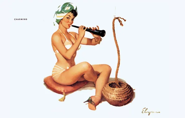 Девушка, веревка, подушка, art, флирт, дудка, pin-up, charming