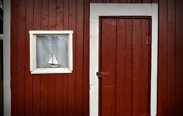 Картинка дом, дверь, окно, кораблик