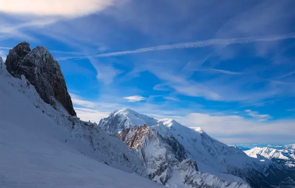 Картинка небо, снег, горы, Франция, Альпы, France, Alps, Монблан