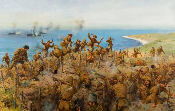 Масло, картина, холст, художник Теренс Кунео, WW1, &ampquot;The Battle for Sari Bair&ampquot;