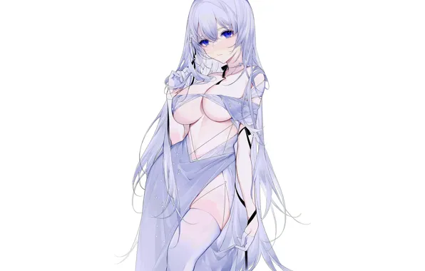 Girl, sexy, cleavage, thighhighs, long hair, dress, boobs, anime