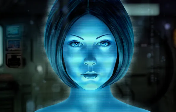 Взгляд, девушка, игра, стрижка, арт, halo, Cortana