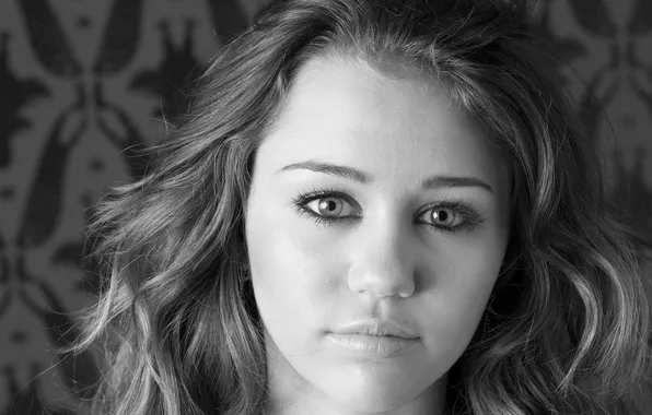 Картинка глаза, девушка, ч/б, Miley Cyrus, Майли Сайрус