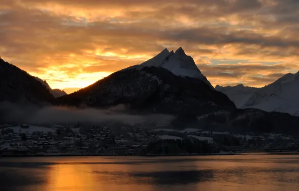 Картинка пейзаж, закат, горы, Norway, More og Romsdal, Sykkylven