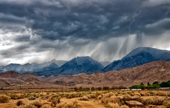 Горы, дождь, пустыня, Nevada, near Bishop, Eastern Sierra, муссон
