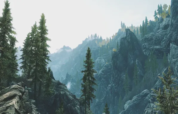 Небо, пейзаж, горы, skyrim, скайрим