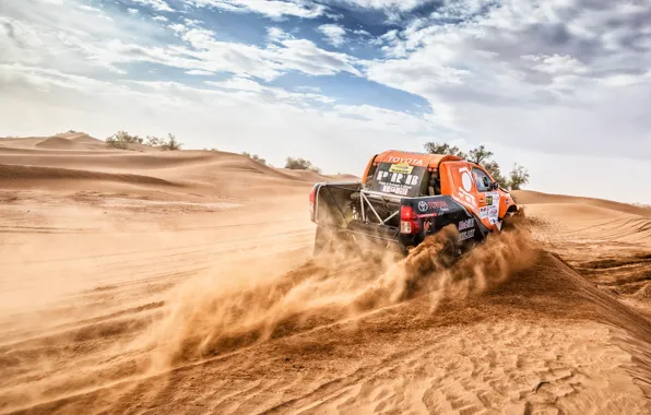 Песок, Авто, Спорт, Машина, Оранжевый, Toyota, Hilux, Rally