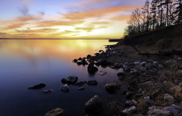 Пейзаж, закат, озеро