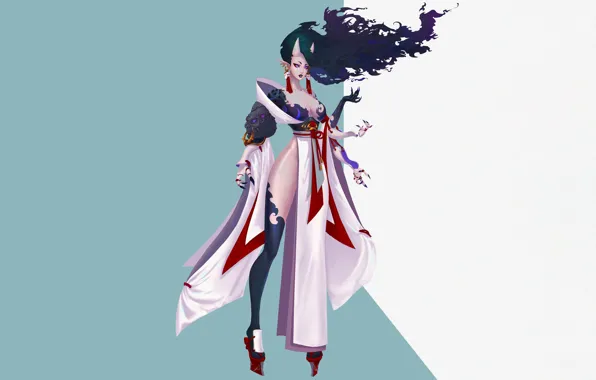 Girl, Fantasy, Art, Style, Background, Illustration, Minimalism, Mononoke