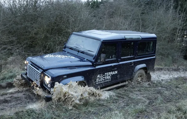 Картинка грязь, прототип, Land Rover, Defender, 2013, All-terrain Electric Research Vehicle