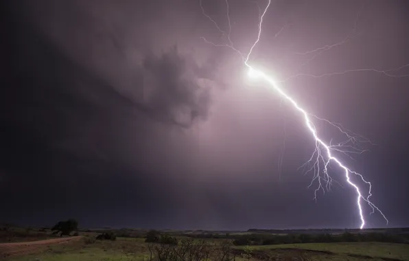 Поле, облака, молнии, буря, storm, field, lightning, clouds