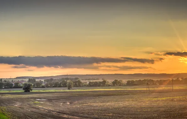 Картинка дорога, поле, небо, закат, природа, Nature, road, sky