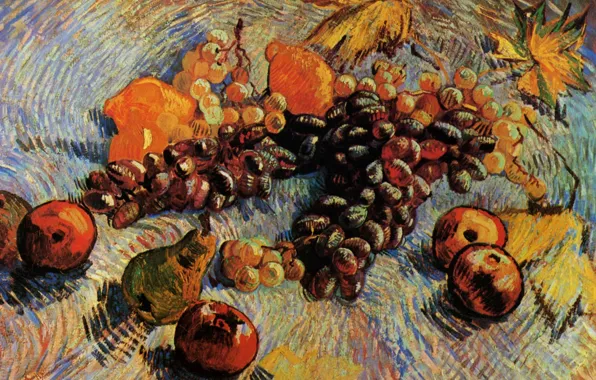 Картинка Vincent van Gogh, Pears, Still Life with Apples, Lemons and Grapes