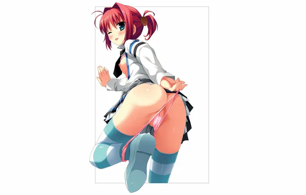Girl, sexy, lingerie, ass, pantsu, school uniform, panties, thighhighs