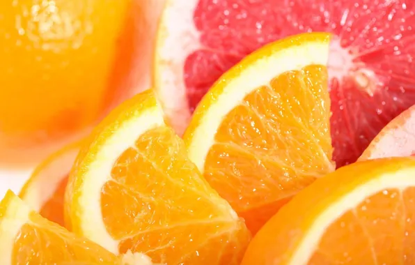 Макро, апельсин, цитрус, дольки, грепфрут