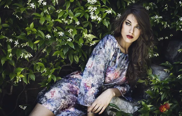 Стиль, модель, платье, кусты