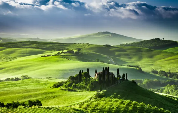 Картинка Italy, Tuscany, Sunrise in San Quirico d'Orcia