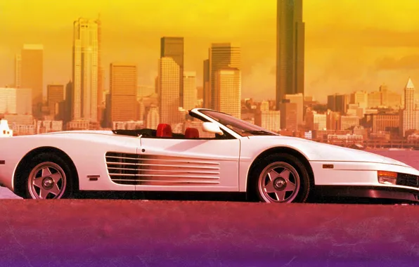 Картинка Город, Ferrari, 80s, Testarossa, VHS, 80's, Synth, Retrowave