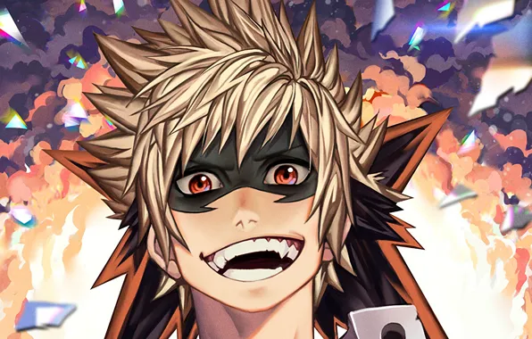 Улыбка, аниме, маска, арт, парень, Boku no Hero Academia, Катсуки Бакуго