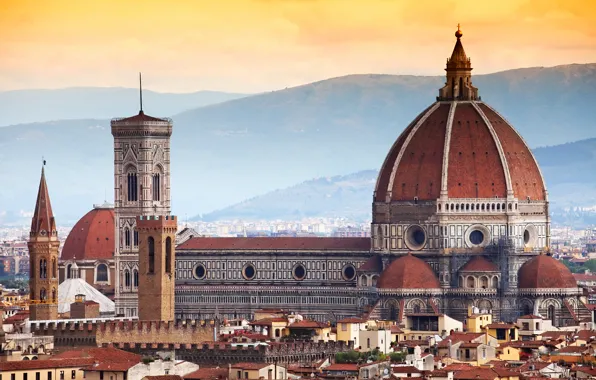 Город, здания, дома, Италия, панорама, собор, Флоренция, архитектура