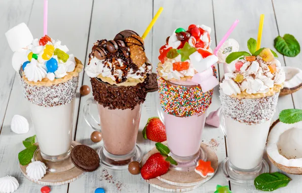 Шоколад, кокос, печенье, клубника, мята, вафли, карамель, безе