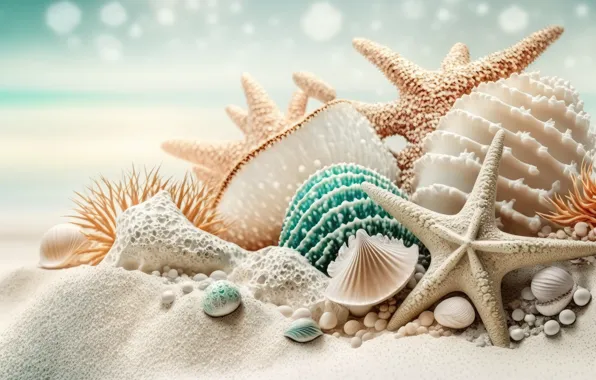 Море, пляж, океан, берег, ракушка, ракушки, морская звезда, морские ракушки