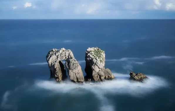 Картинка море, скалы, побережье, Испания, Spain, Costa Quebrada, Cantabria, Pielagos