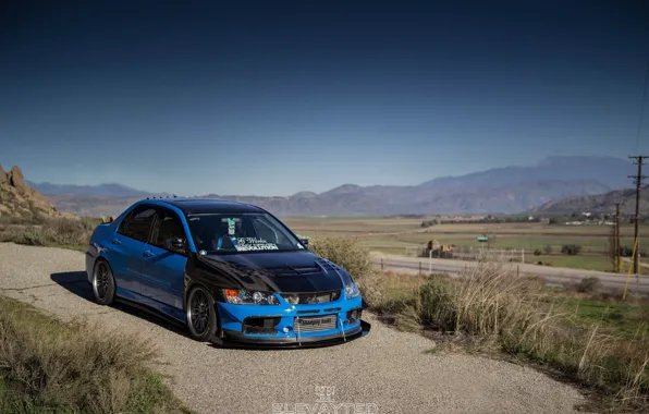 Turbo, rock, mitsubishi, blue, jdm, tuning, lancer, evolution