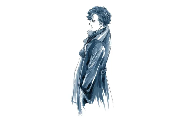 Минимализм, белый фон, Шерлок Холмс, Бенедикт Камбербэтч, Benedict Cumberbatch, Sherlock, Sherlock BBC, Sherlock (сериал)