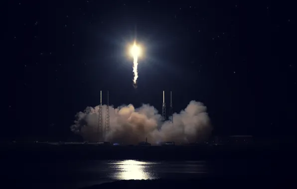 Картинка старт, SpaceX, Falcon 9, мыс Канаверал, Dragon Fire. ракета