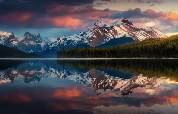Картинка облака, горы, отражение, Канада, Альберта