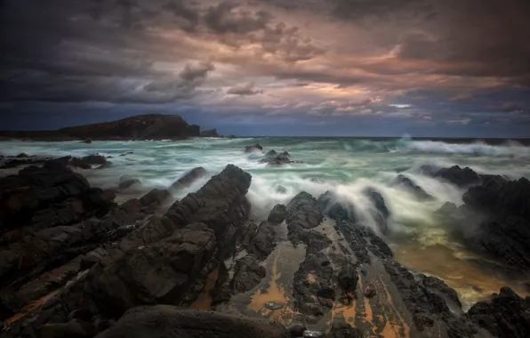 Картинка море, небо, облака, тучи, шторм, океан, скалы, Австралия