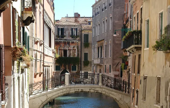 Улица, здания, Италия, Венеция, канал, мостик, Italy, bridge