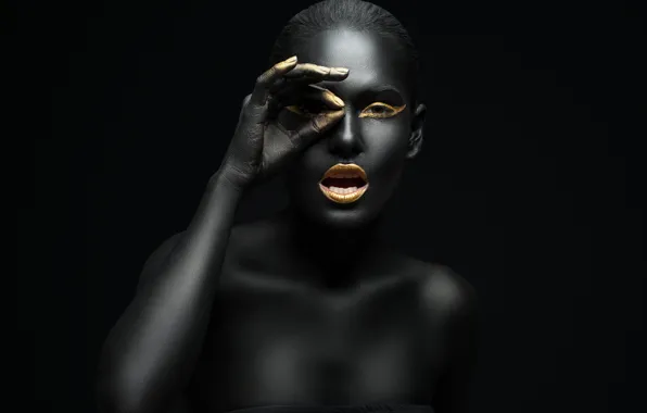 Картинка gold, black, model, makeup
