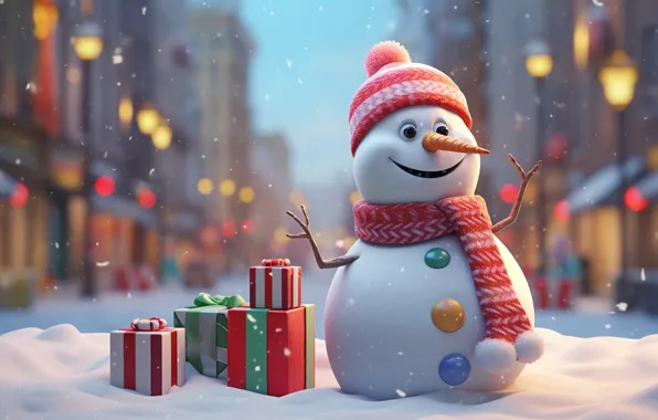 Зима, снег, Новый Год, Рождество, подарки, снеговик, Christmas, winter