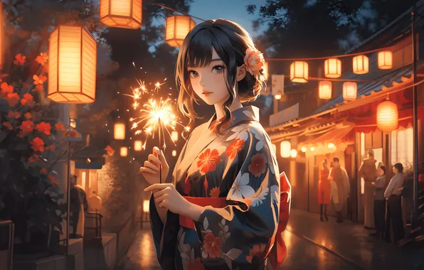 Картинка girl, kimono, anime girl, ai art