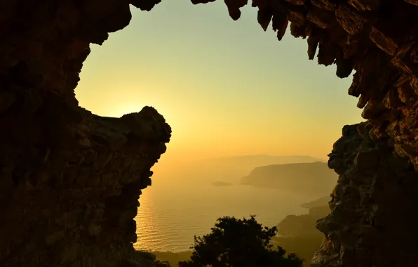 Ocean, yellow, water, sun, Cave