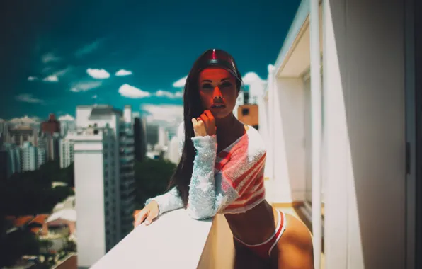 Beautiful, model, sun, pretty, beauty, bikini, brunet, rooftop