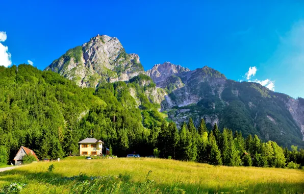 Картинка природа, Горы, домики, швейцария, Bovec