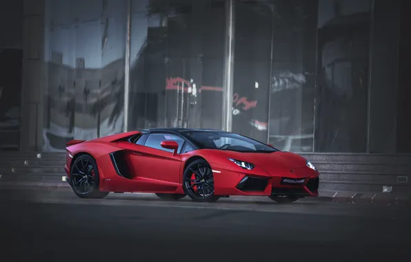 Красный, Roadster, Lamborghini, Aventador