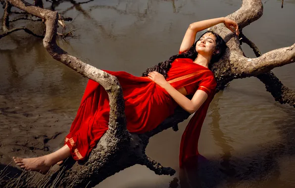 Saree, Indian actress, Malayalam actress, Mamitha Baiju, Red aesthetic