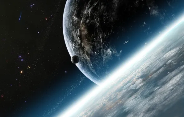 Картинка планеты, спутник, атмосфера