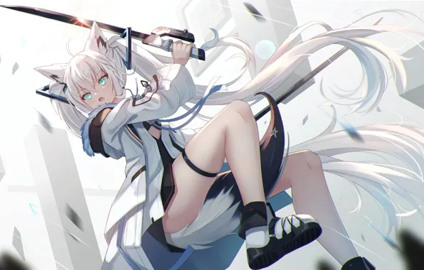 Оружие, девушки, меч, аниме, Virtual Youtuber, Hololive, Shirakami Fubuki, Milfaaaaa