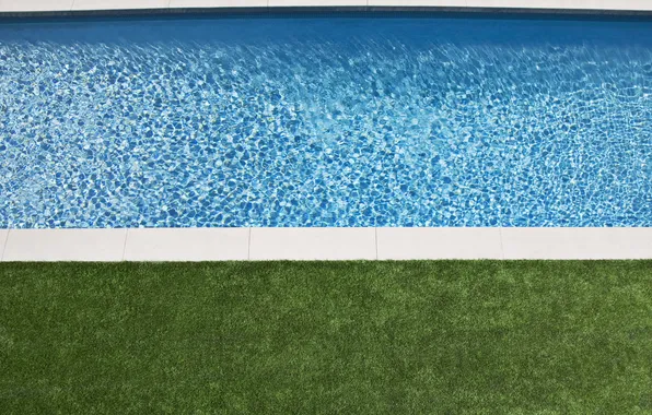Картинка трава, вода, дизайн, газон, интерьер, прозрачная, бассейн, голубая