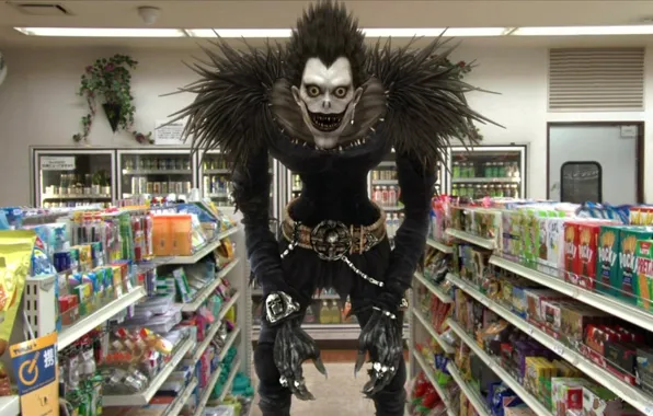 Картинка Death note, Ryuk, бог смерти, череп, черная одежда, физиономия, монстр