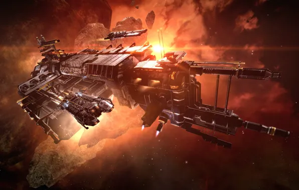 Космос, туманность, астероиды, space, космический корабль, eve online, space ship, космоопера
