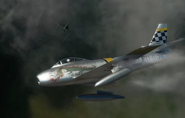 Картинка истребитель, арт, американский, реактивный, North American, МиГ-15, the huff, Sabre