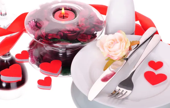 Романтика, роза, сердечки, love, heart, romantic, Valentine's Day, сервировка