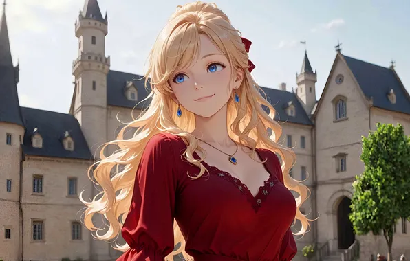 Картинка girl, blonde, buildings, ai art