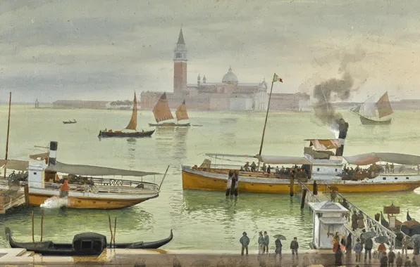 Картинка Albert Nikolaevich Benois, VIEW OF VENICE FROM, watercolour over pencil heightened with white, THE RIVA …